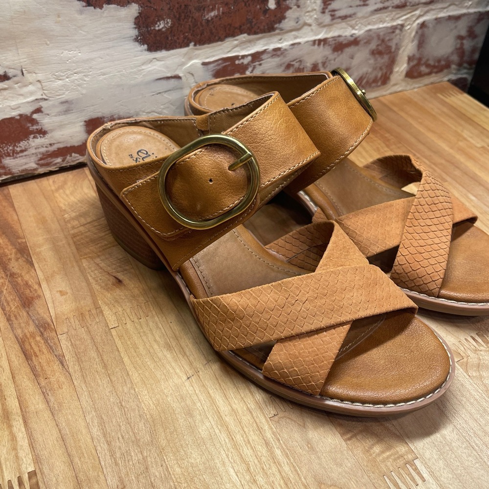 EuroSoft by Sofft Cyleigh Tan Block Heel Slide Sandals ES0035190 Mens 7.5M